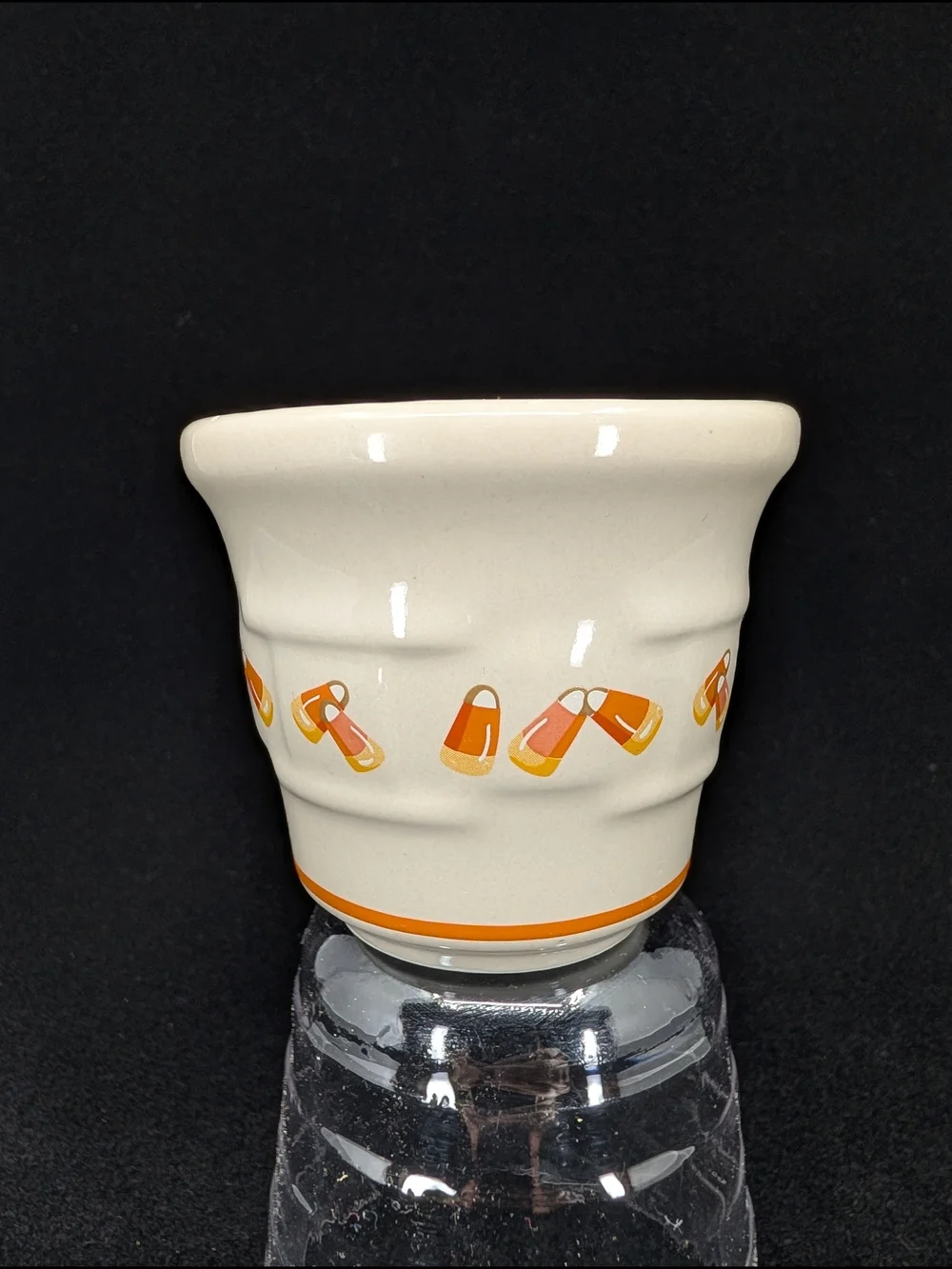 Longaberger Woven Tradition Pottery 1999 Halloween Candy Corn Votive Ceramic Cup